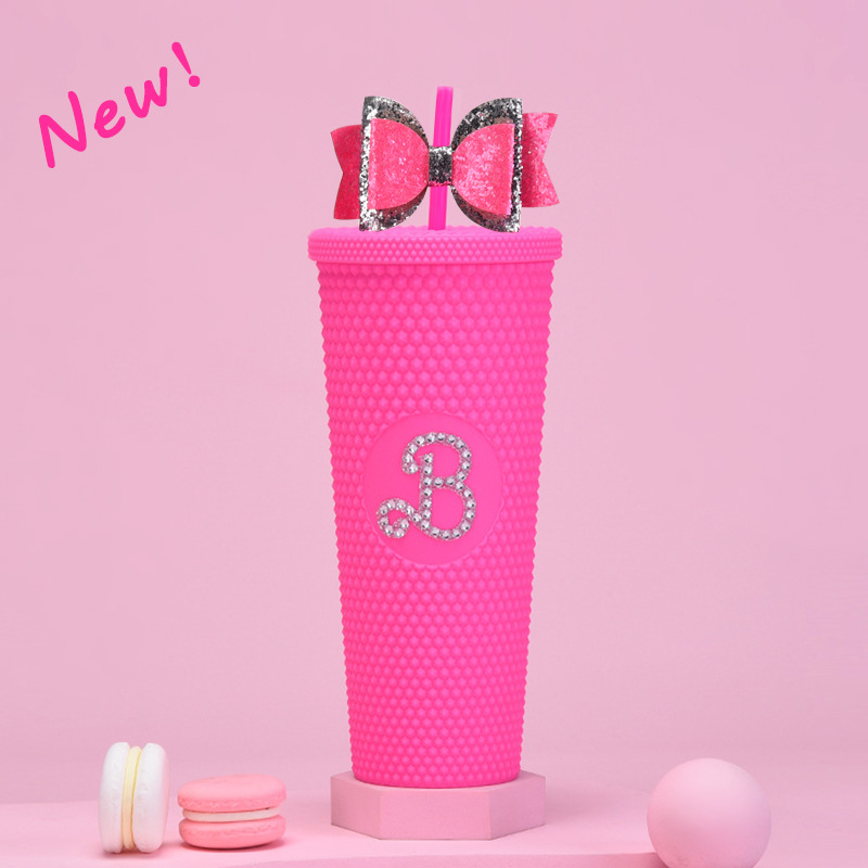 双层塑料吸管杯710ml大容量创意吸管杯扎手杯榴莲杯便携钻石杯