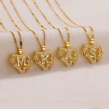 Copper Hollow Heart Letter Versatile 26-Letter Diamond Pendant Necklace Collarbone Chain