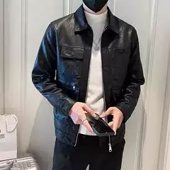 Duffy Handsome Korean Slim-fit Motorcycle Leather Jacket Men's Spring and Autumn Fashion Handsome Casual Lapel PU Leather Jacket Cross-border
