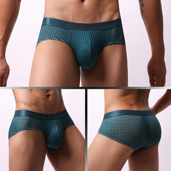 Japanese, Korean, Korean, European and American Breathable Men's Large Mesh Mesh Sexy Gay Low-Waist Wide Belt Briefs E-109