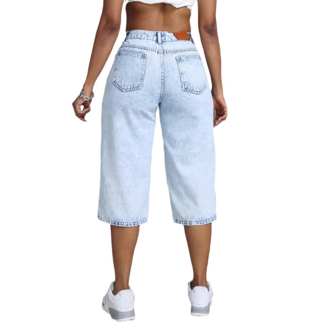 Loose Fit High Waisted Denim Shorts Flattering Straight Leg Design Casual Summer Wear Wholesale Available