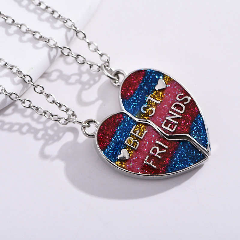 欧美饰品 BEST FRIENDS心型方块吊坠 闺蜜吊坠心形项链