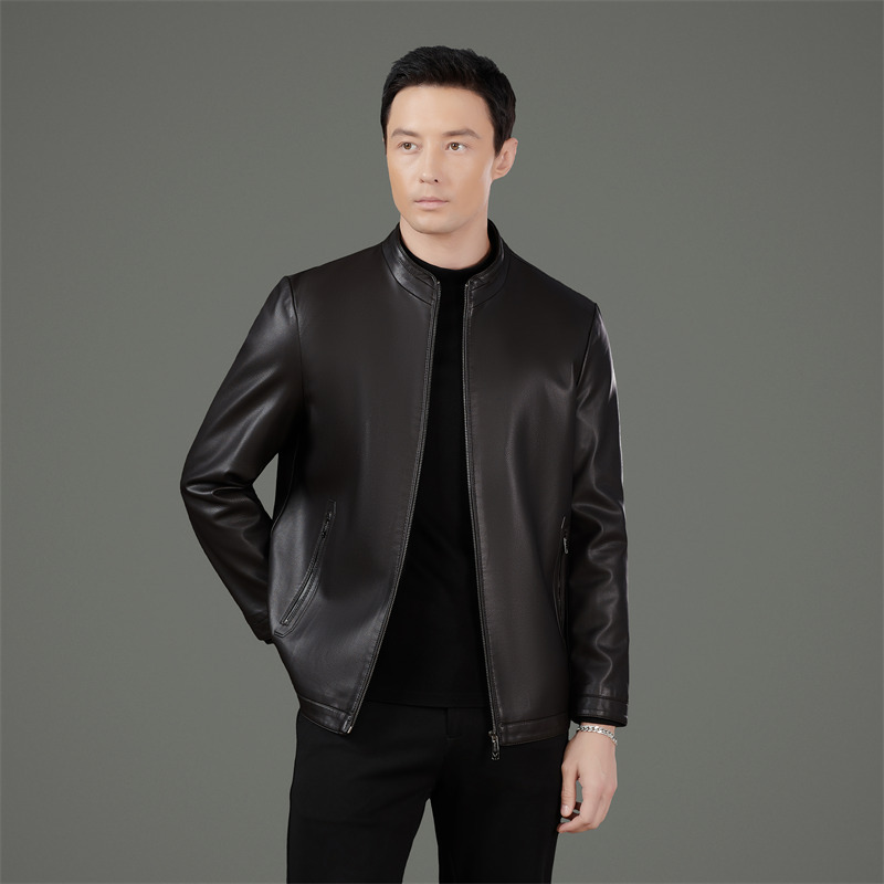Áo Da Nam Chất Liệu Da Bò Hàng Mùa Xuân Thu Đông Trung Niên