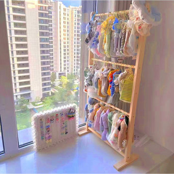 Pet Puppy Clothes Rack, Floor-Standing Small Pet Wardrobe, Indoor Household Rod-Type Storage, Simple Solid Wood Small