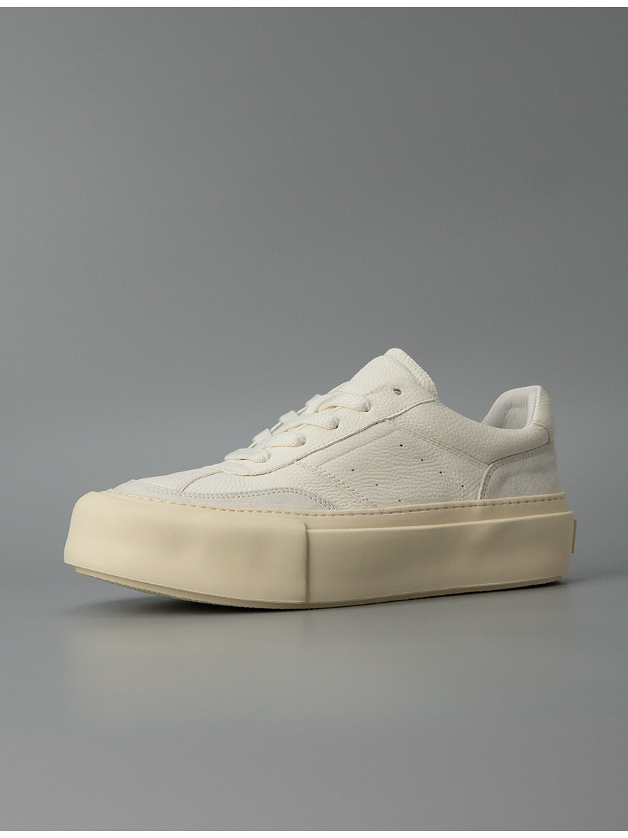 Giày sneaker nam da bò đế dày phong cách tối giản — Màu trắng