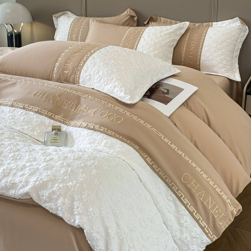 High-End Light Luxury French Style Small Fragrance Bed Four-Piece Set Four-Season Washed Cotton Bed Sheetss and Quilt Cover Bedding Three-Piece Set