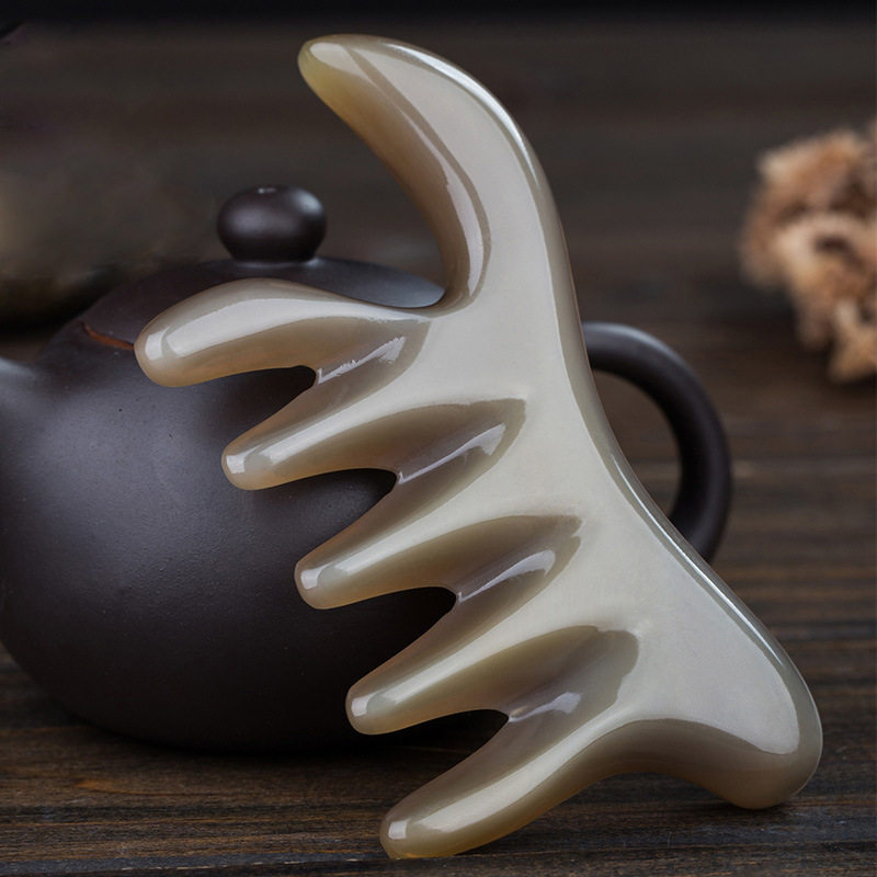 Natural White Buffalo Horn Scraping Head and Facial Massage Comb Multifunctional Phoenix Tail Comb Yak Horn Comb Gift