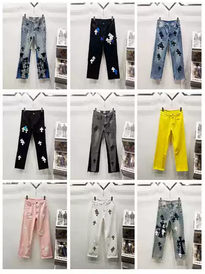 Authentic High-Quality Ch Chrome Hearts Metal Patch Cross Washed Large Size Loose Straight-Leg Jeans in Stock