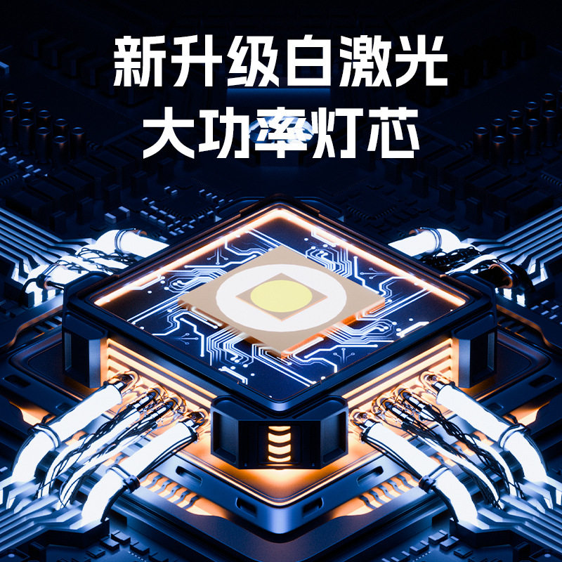 Flashlight with Strong Light, Outdoor Ultra-Bright, Long-Range, High-Power, Long-Lasting, Rechargeable, Durable, Household White Laser Flashlight