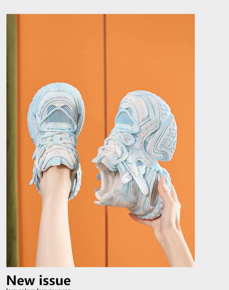 Giày sneaker nữ đế dày chunky lưới thoáng khí tăng chiều cao — Xanh dương, Trắng, Xám bạc, Xanh neon chi tiết 17