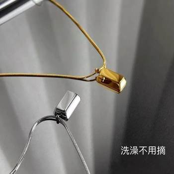 Titanium Steel Women's Color-retaining Brick Silver Brick Gold Block Gold Bars Solid Gift This Year Necklace Light Luxury Women's Accessories Collocation
