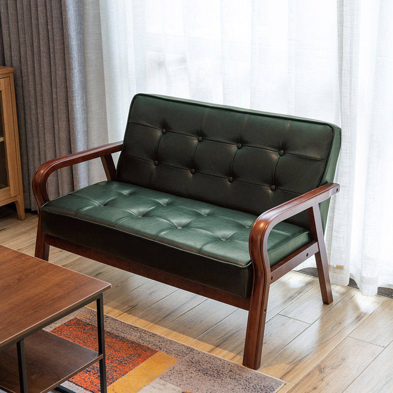 皮艺沙发小户型北欧复古曲木扶手单人双人三人简易客厅网红款