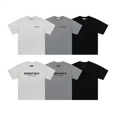 Essentials Multi-Line Front and Rear Letter Flocking Summer Pure Cotton Fog Short-Sleeved Shorts Set Fear of God