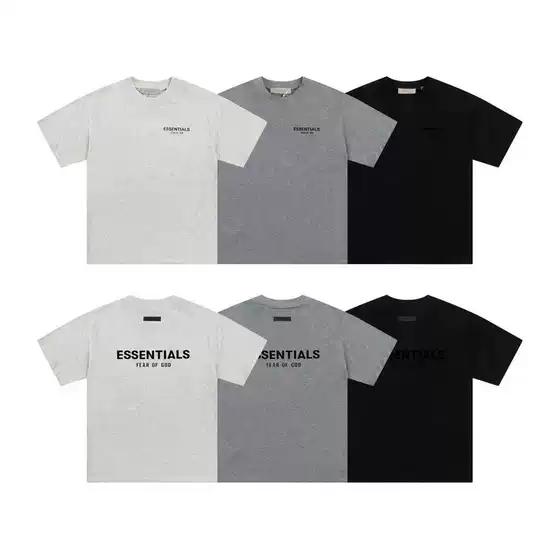 Essentials Multi-Line Front and Rear Letter Flocking Summer Pure Cotton Fog Short-Sleeved Shorts Set Fear of God