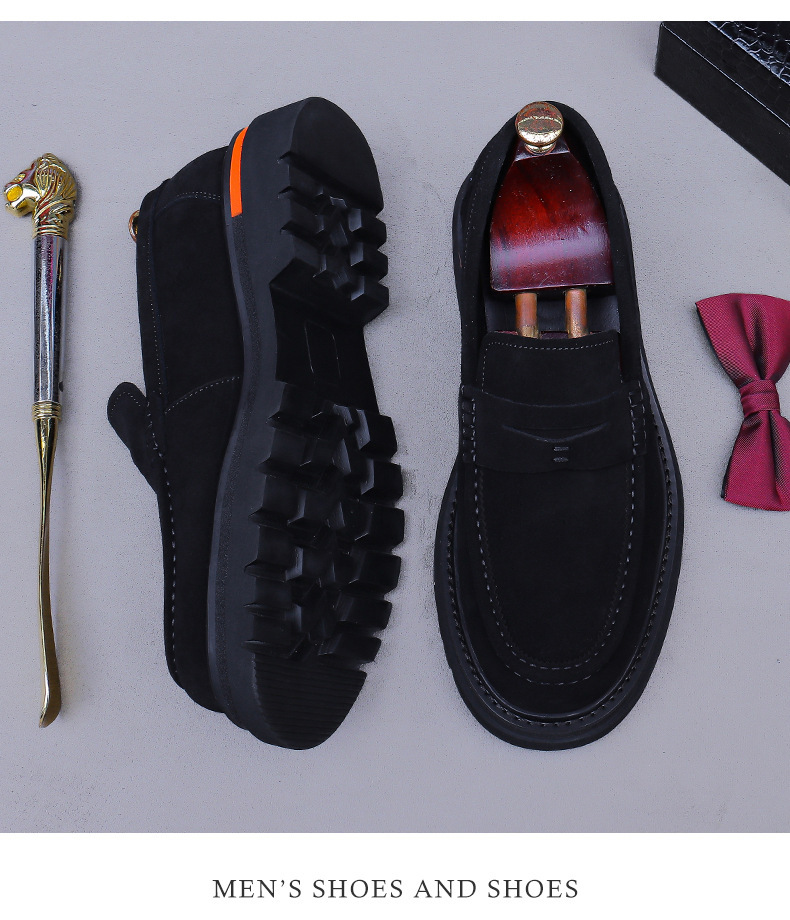 Giày lười nam da lộn đế dày tăng chiều cao — Màu đen, Nâu mocha