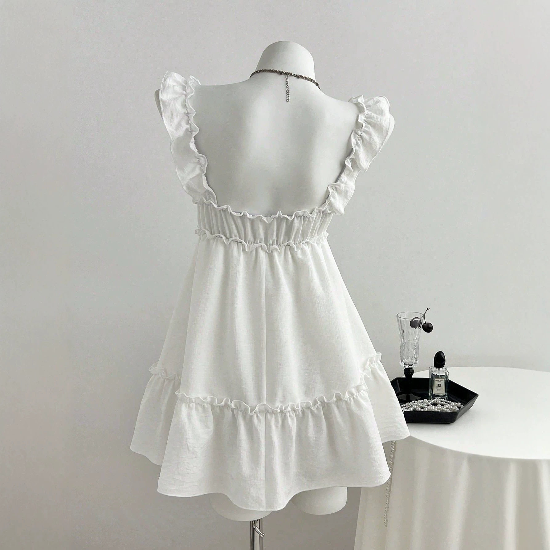 Summer Womens A Line Sleeveless Dress Ruffle Hem Lightweight Fabric Elegant Style Ready to Ship Low MOQ