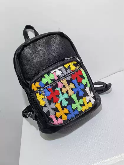 Trendy Brand Xiaohongshu Influencer Style Color-Blocked Leather Backpack Vintage Cross Design Large Capacity Unisex Backpack