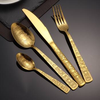 410 Stainless Steel Totem Pattern Thickened Knife, Fork and Spoon Set, High-End Light Luxury Western-Style Tableware for Western Restaurants and Hotels