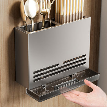 Chopsticks Basket Storage Rack Kitchen Wall-mounted Non-perforated Tableware Spoon Chopsticks Cage Knife Holder Household Draining Storage Box