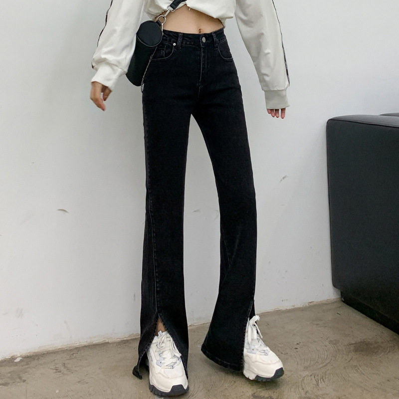 High Waisted Flared Jeans for Women Stretchy Split Hem Wide Leg Slimming Fit Autumn Winter Fashion Wholesale