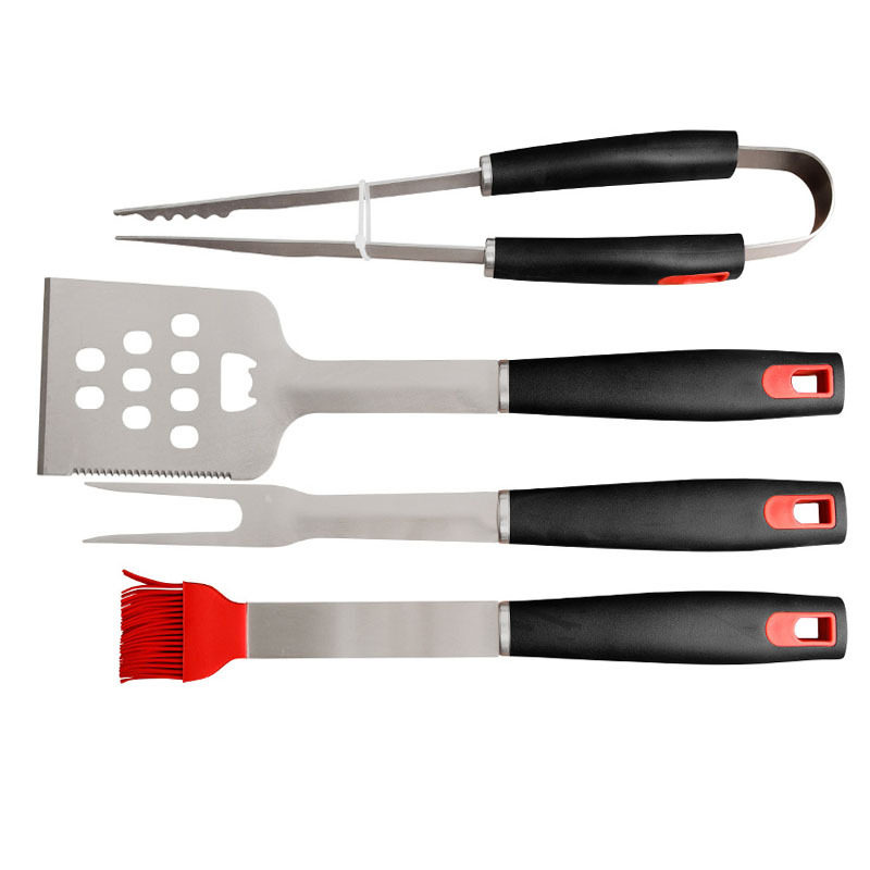 Creative cross-border outdoor Stainless Steel Grill combination suit plastic handle 6-piece barbecue tools household hot