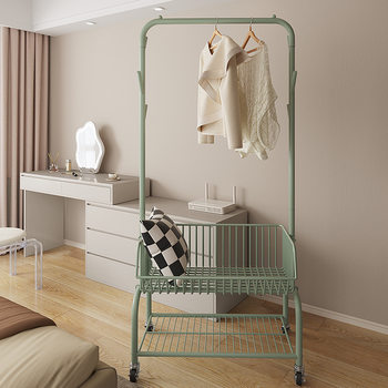 Bedroom Floor-Standing Vertical Steel Pipe Thickened Coat and Bag Storage Rack with Wheels, Ins-Style High Aesthetic