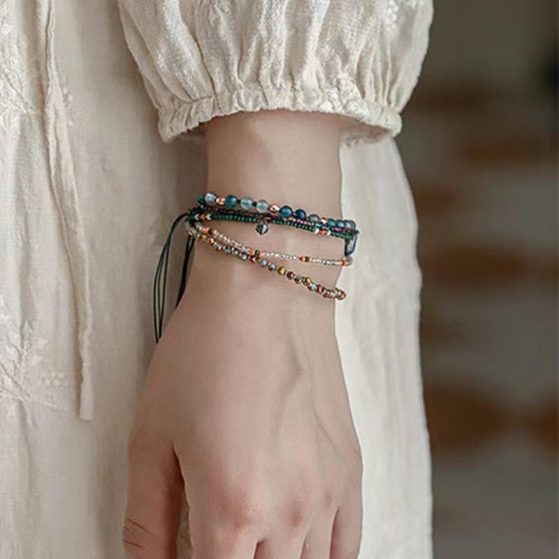 Bohemian Style Colorful Ethnic Style Hand-Woven Beaded Bracelet French Resort Style Adjustable Bracelet Summer