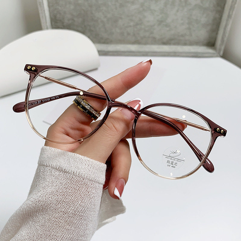 Red Riding Book Ultra-light Myopia Glasses Women's Cold Tea Anti-blue Glasses Round Face Can be Equipped with Optical Frame