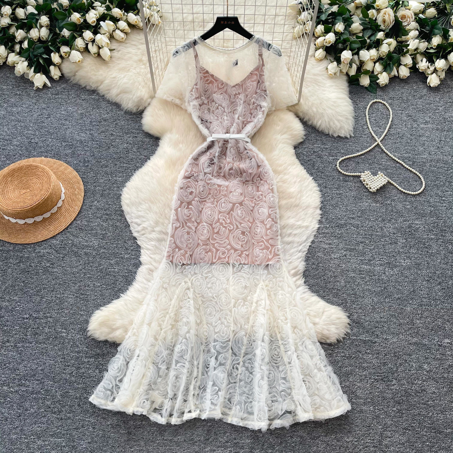 White Lace Cami Dress High Waist Slim Fit Elegant Style Summer Fashion for Women Wholesale Available
