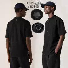 Bamiow Z Brand Same Style Men's 100% Linen Henley Collar Half-Open Front Double Chest Pocket Design Shirt 48411