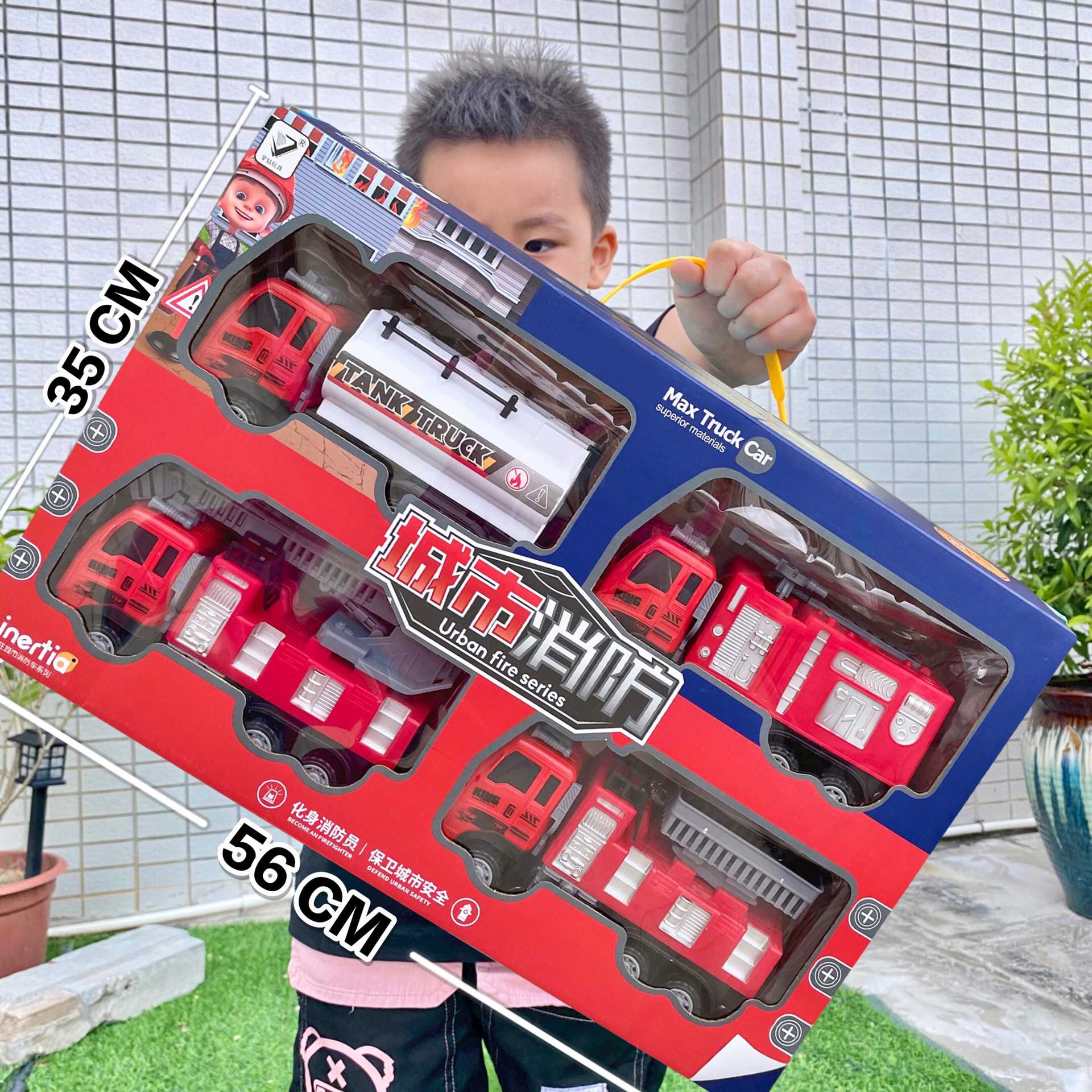 批发工程车消防车模型惯性回力车套装工程玩具车男孩玩具地摊