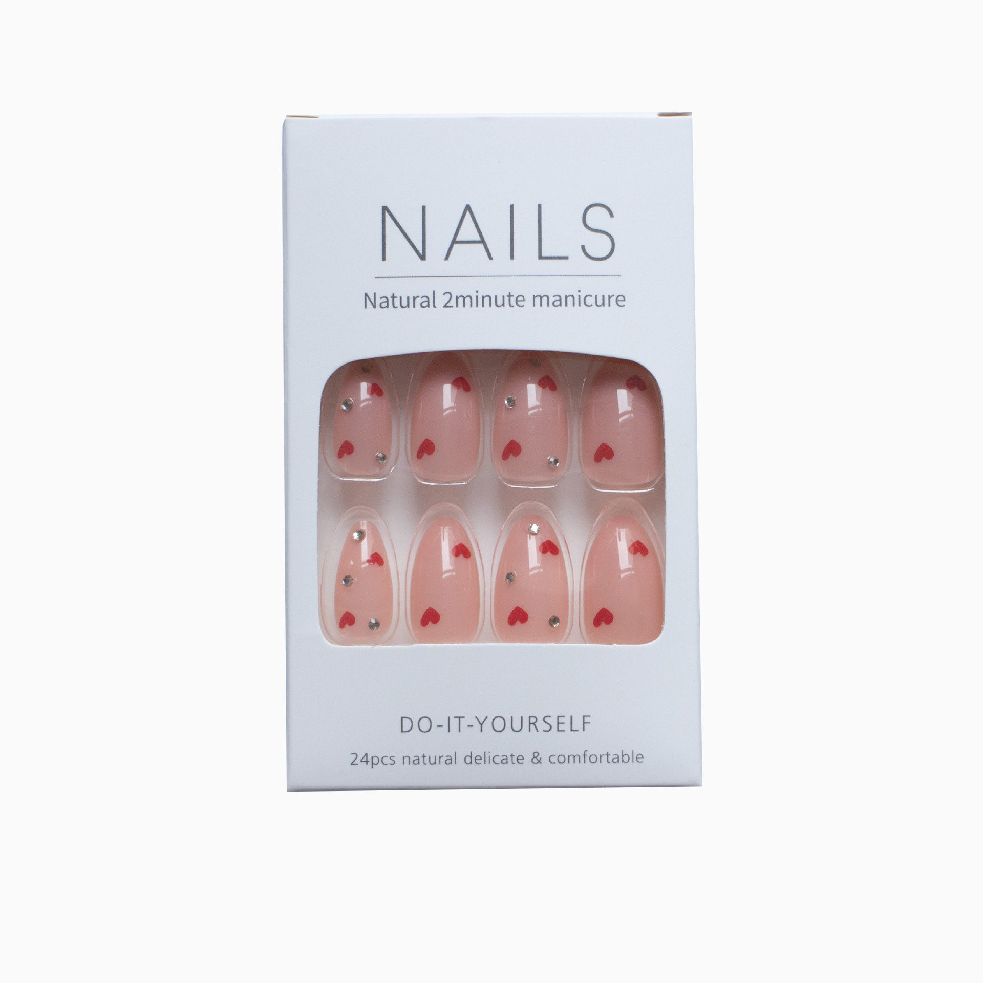 X-0073 Wear Armor European and American Cross-border False Nails Almond-shaped Love Flat Bottom Drill Wear Manicure 24 Removable Pieces