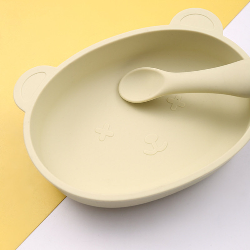 Baby complementary bowl Morandi color baby complementary food independent eating silicone integrated spoon suction dish bowl tableware suit