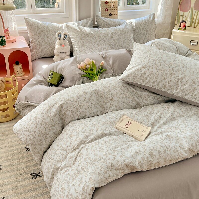 Fresh and Simple Pure Cotton Four-Piece Set, All-Cotton Dormitory Three-Piece Set, Pastoral Small Floral Quilt Cover, Single Bed Sheet, Bedding