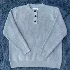 Four-Corner Line Retro Henley Collar Button Pullover Half Cardigan Stripesd Wool Blend Warm Knitwear Jacket for Men and Women