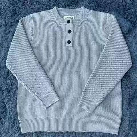 Four-Corner Line Retro Henley Collar Button Pullover Half Cardigan Stripesd Wool Blend Warm Knitwear Jacket for Men and Women