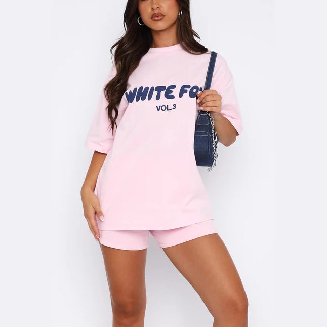 European and American Cross-Border New T-Shirt Logo Suit Fashionable Short-Sleeved Pullover Shorts Two-Piece Set