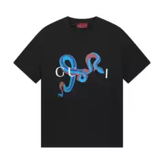Original Elevation Version Gu Home 2025 Summer New Zodiac Snake Letter Print Cross-Border Round Neck Men's and Women's Short-Sleeved T-Shirt