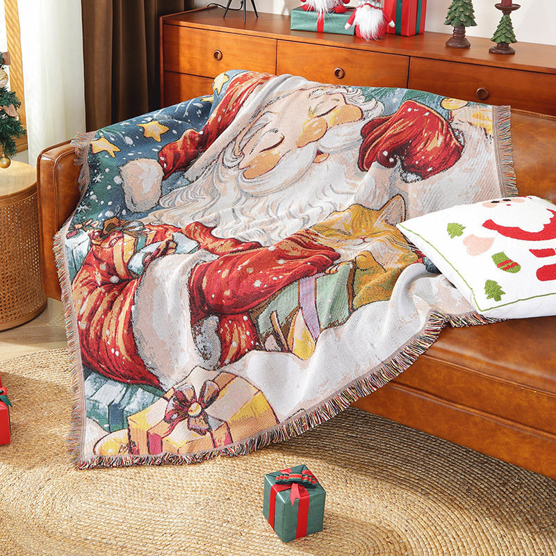 Customized Cross-Border Christmas Decorative Tapestry Santa Claus Sofa Blanket Universal Cover Blanket Cultural and Creative Gift Blanket Cotton Thread Blanket