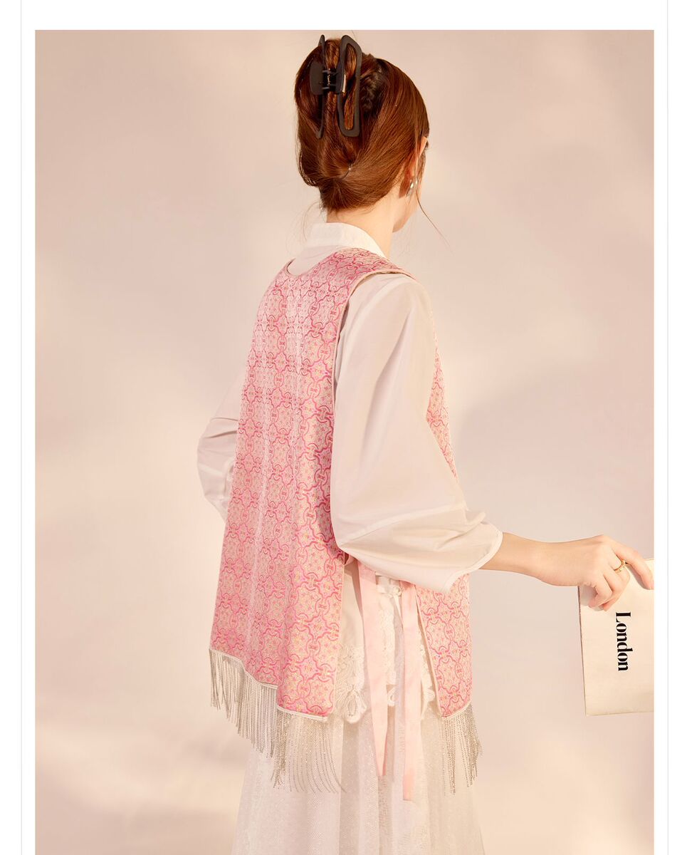 Áo vest nữ hai mặt đính cườm phối họa tiết hoa — Kết hợp màu [mặc hai mặt]