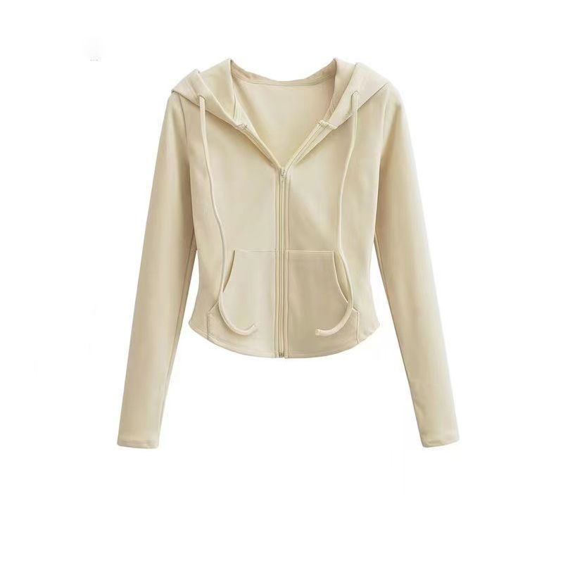 Hooded Cardigan Sweatshirt for Women Slim Fit Long Sleeve Short Length Soft Fabric Casual Wear for Spring and Autumn