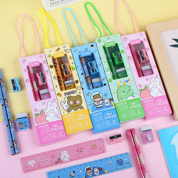Children's cartoon pencil five-piece set Creative Elementary School student opening season gift portable stationery suit holiday small gift