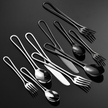 Cross-border Stainless Steel Tableware Creative Hollow Handle Knife and Fork Spoon suit Western Steak Knife Household Dessert Spoon