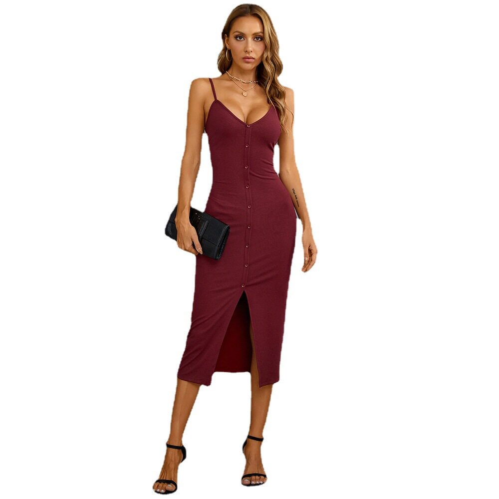 Sexy V Neck Bodycon Midi Dress with Side Slit Slim Fit Sleeveless Ideal for Parties and Vacations Wholesale Available
