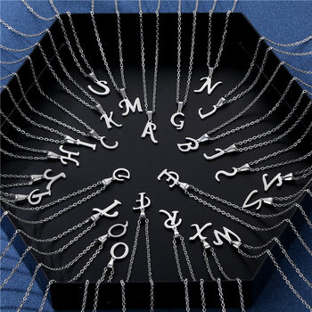 Cross-Border Jewelry Wholesale Lucky Letter Necklace for Women Stainless Steel Glossy 26 Letters Clavicle Chain Necklace