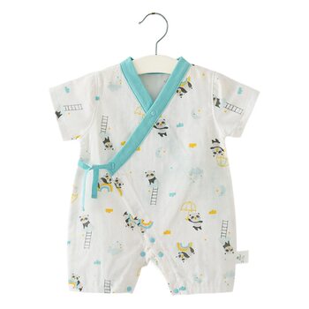 Baby's Summer All-in-one Cotton Gauze Short-sleeved Slant Breasted Baby's Clothes Climbing Clothes Hare Clothes Newborn Air-conditioning Clothes