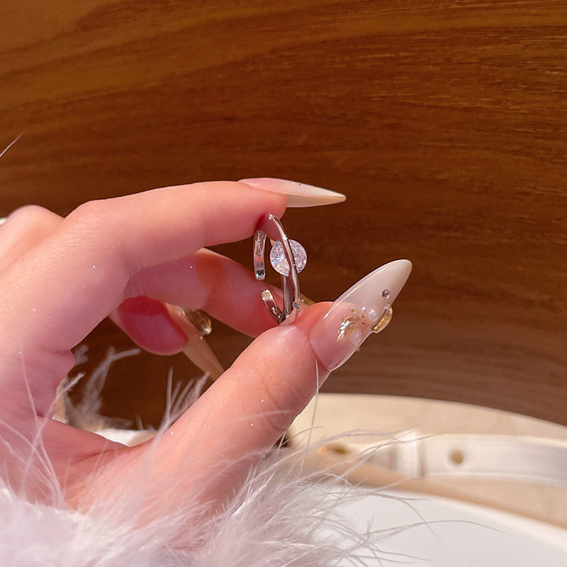 韩系精致锆石素圈戒指女开口可调节食指戒轻奢小众个性设计感指环