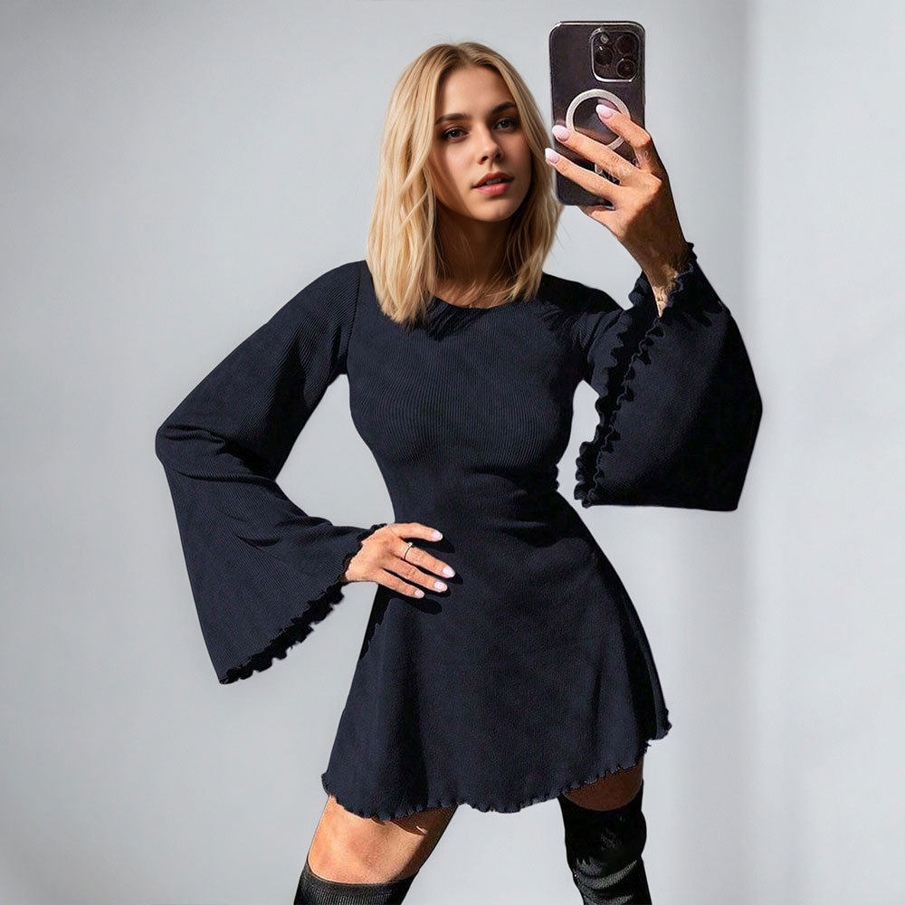 Elegant Womens Dress Spring Summer Collection Flared Sleeves Backless Design Short Length Perfect for Casual or