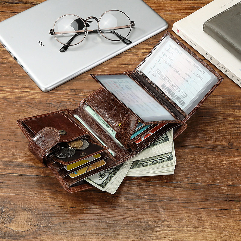 Aliexpress Cross-Border Wallet Short Style Vintage Genuine Leather Coin Purse Top Layer Cowhide Vertical Leather Wallet European and American Retro