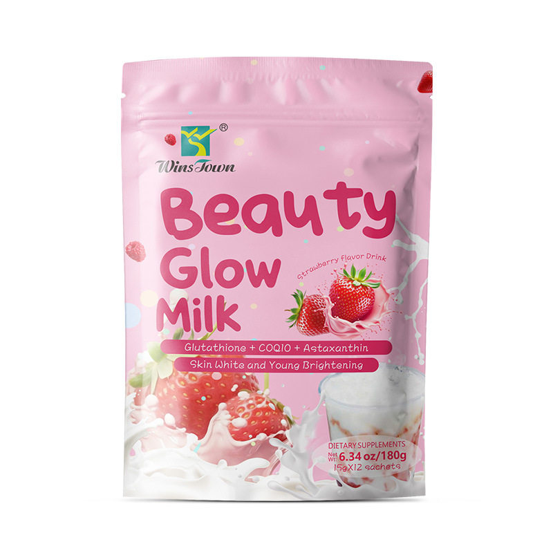 Foreign Trade Export Strawberry Flavored Milk Tea Beauty Glow Mik 15g*12 Bags Brightening Powder